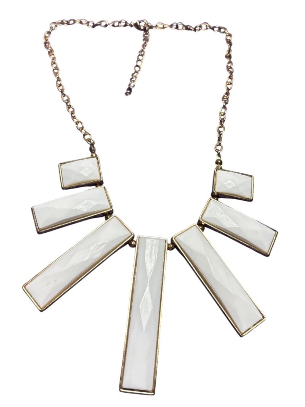 White Plastic Statement Bib Necklace Goldtone Lobster Clasp 18 - 20.5 inches